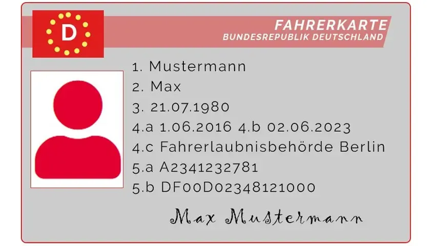 Muster-Fahrerkarte zum Vergleich